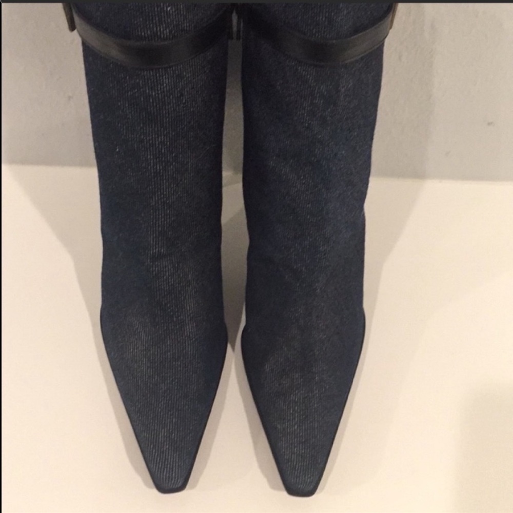 Stuart Weitzman Bottie Blue Demin Pointed Toe 8 - image 3